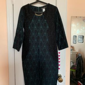 Black/Green Pattern Dress